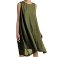 thumbnail image 2 of LOVZFMLL Robes Femmes Couleur Unie Décontractée et Poches en Lin Robe Sans Manches Col Rond, 2 of 6