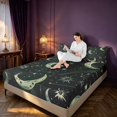 thumbnail image 3 of Homewish Hippie Moon Print Queen Sheets, Horoscope Astrology Queen Sheet Sets, Black Green, 4pcs, 1 Flat Sheet, 1 Fitted Sheet and 2 Pillowcases, 3 of 6