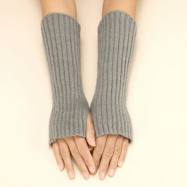 Women Autumn And Winter Solid Color Multicolor Wool Long Striped Knit Half Finger Gloves