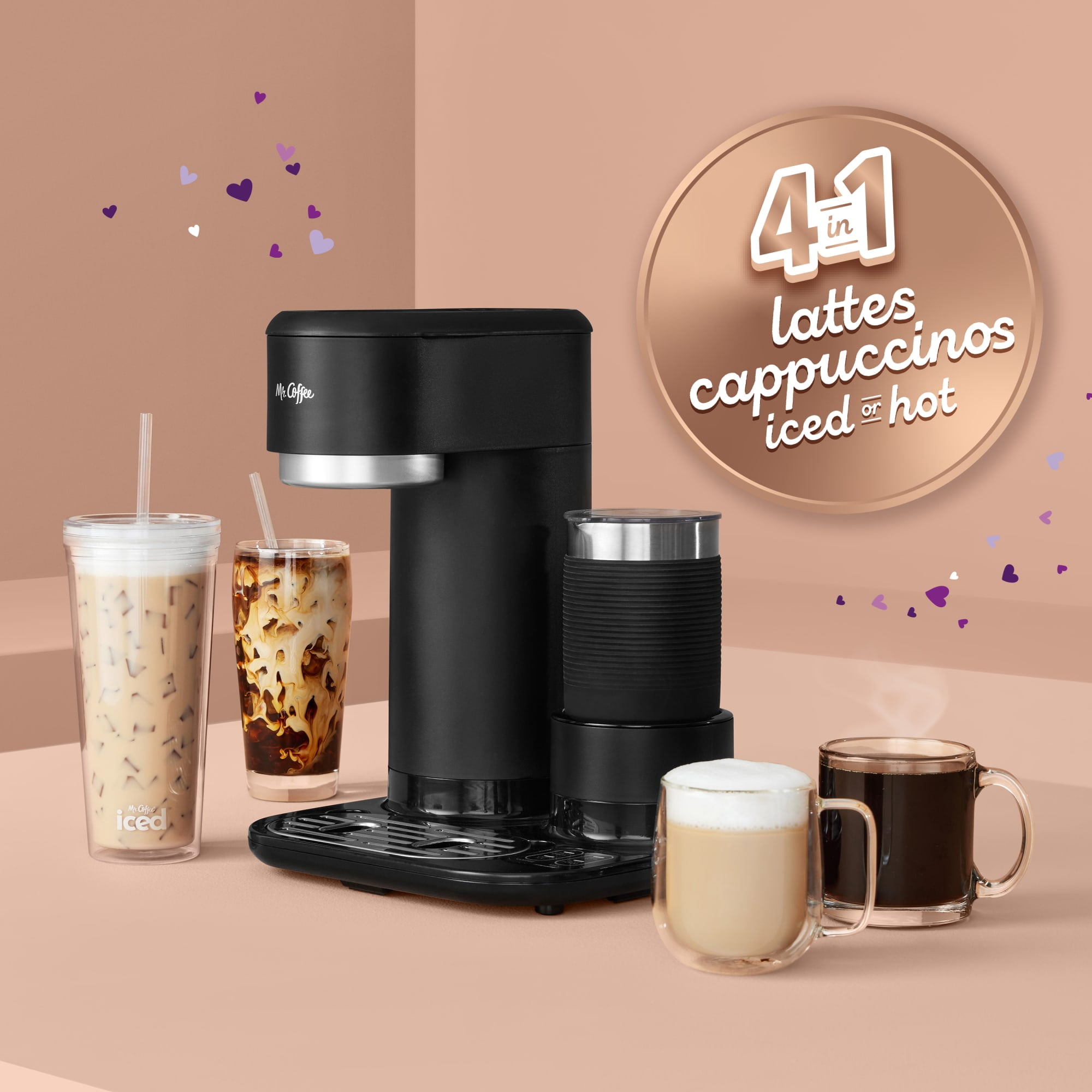Mr. Coffee 4-in-1 Single-Serve Latte, Iced, and Hot Coffee Maker with Milk Frother