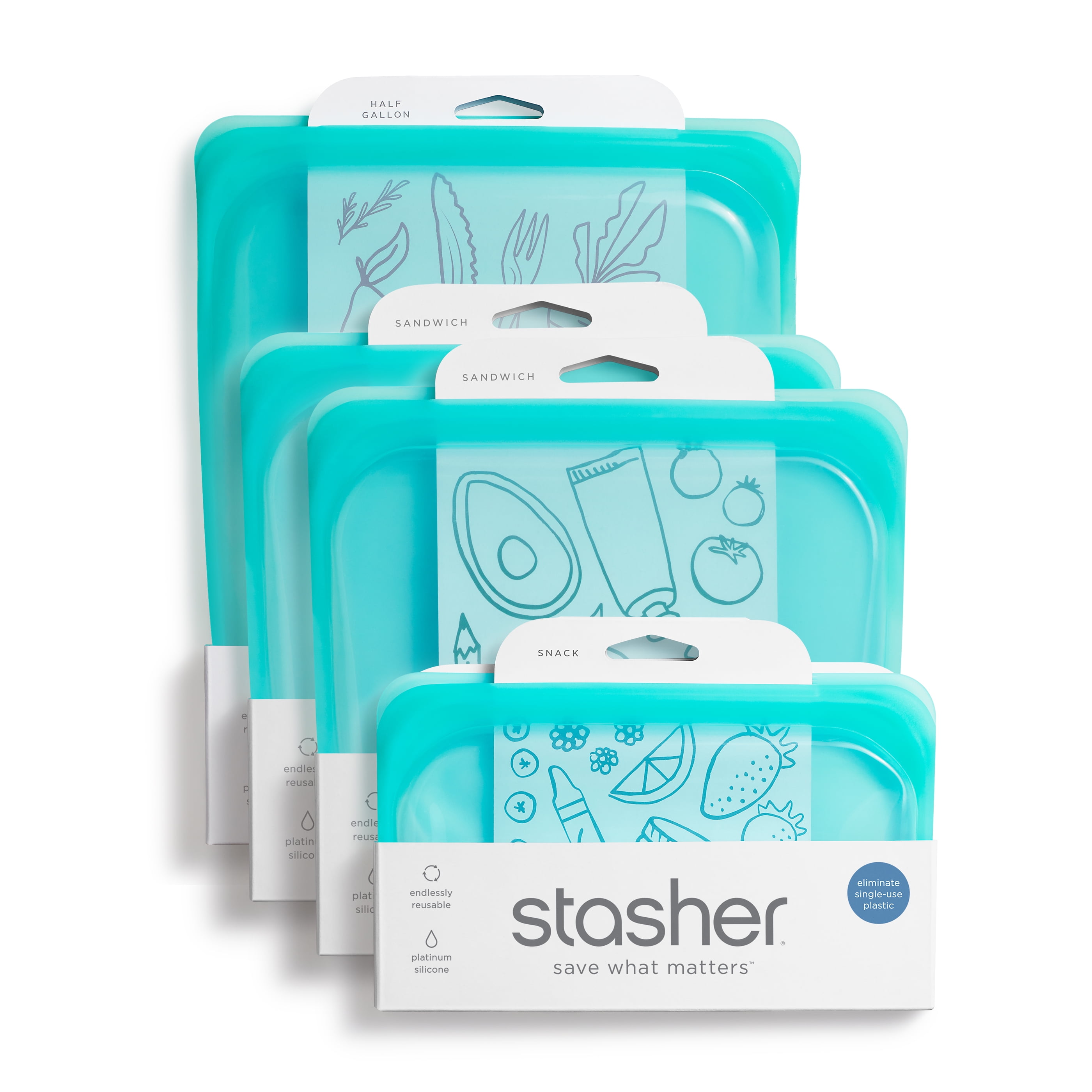 Kitchen HQ 4-Pack Reusable Silicone Bags Open Box