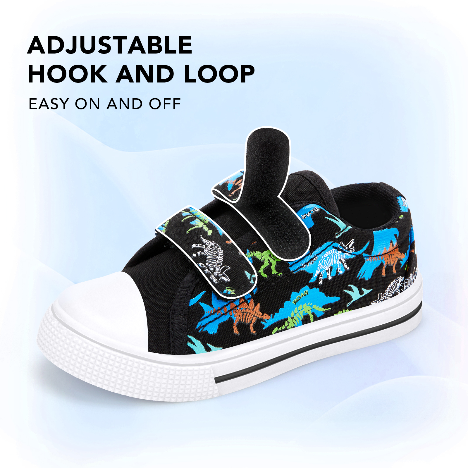 EUXTERPA Kids Dinosaur Canvas Sneakers with Hook-and-Loop photo 3