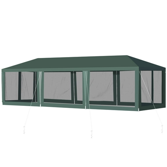 Outsunny 10' x 28' Gazebo Canopy Cover Tent with Removable Walls Green