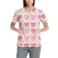 thumbnail image 2 of Valentine Day Scrub Tops for Woman V Neck Short Sleeve Cute Nursing Top Love Heart Print Quick Dry Medical Nurse Uniform with Pockets Light pink M, 2 of 5