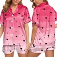 thumbnail image 2 of TOOYOU Women Pajama Set Valentine's Day Short sleeve Sleepwear Loungewear Silk Satin Button Down Heart-shaped printing Lightweight Soft 2Pcs Pjs Set Nightwear, 2 of 5