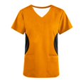 thumbnail image 4 of TFEOQRY Scrubs for Women V-Neck Medical Nursing Uniform with Pockets Solid Color Splicing Working Uniform Printing Blouse Tops-Orange, 4 of 4
