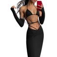 thumbnail image 3 of VISgogo Conjunto de falda larga para mujer Color sólido Halter Bra Tube Tops + Falda larga fruncida + Conjunto de ropa de calle con mangas VISgogo moda, 3 of 8
