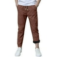thumbnail image 6 of LpwkSSA Children's Sports Pants Fall Winter Cotton Linen Pants Slim Fit Straight Leg Pants Drawstring Elastic Waist With Pocket Casual Outwear Pants Brown 8 Years, 6 of 9