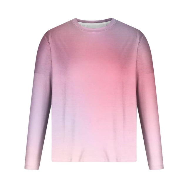 LNWUY Men's Plus Size Crew Neck Long Sleeve Pullover Gradient Contrast Color Quick Dry Athletic Workout Gym Breathable Sweatshirt Top Pink M
