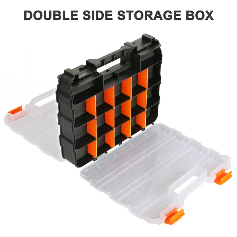 CASOMAN Double Side Tool Organizer, with Impact Resistant Polymer and Customizable Removable Plastic Dividers, Hardware Box Storage, Excellent for