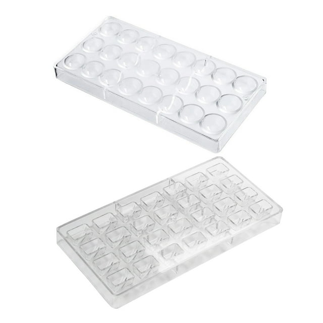 2Pcs Diy Pastry Tools Polycarbonate Chocolate Molds Candy Cake Baking Mould - 24 Holes Semi Sphere & 28 Holes Rectangle