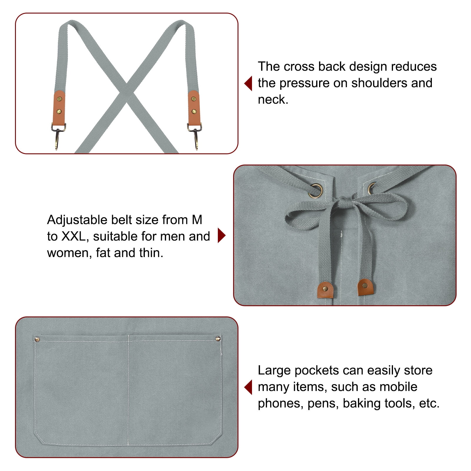 Uxcell Canvas Chef Aprons 75x68cm Adjustable Strap Waterproof Cross Back Kitchen Cooking Apron with 3 Pockets Light Blue