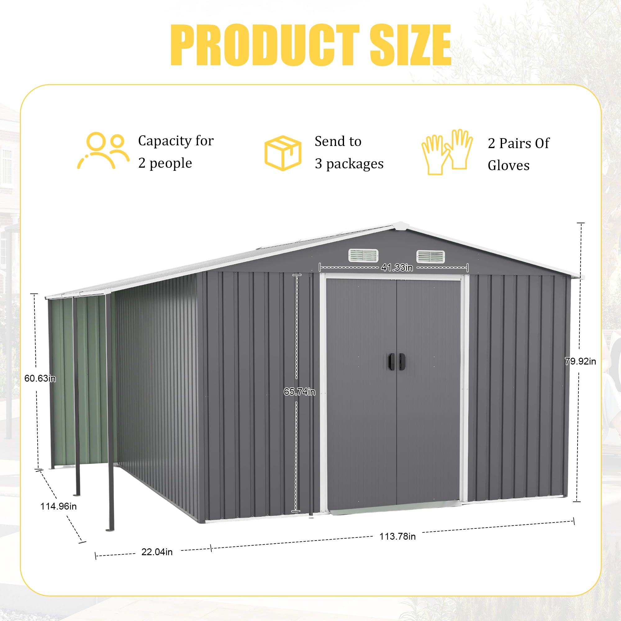 10x12 FT Outdoor Storage Shed - Extra Large Metal Shed with Dual-Zone Design, Sliding Doors & Ramp, Lockable Steel Tiny House for Garden/Backyard, Firewood Storage & Chicken Coops (Dark Gray)