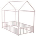 thumbnail image 6 of Twin Size Floor Bed, Metal House Bed with Fence, Playhouse Design Montessori Beds Frame, Platform Bed Canopy Bed with Roof, for Girls Boys Bedroom, No Box Spring Needed, Can Be Decorated, Pink, 6 of 8