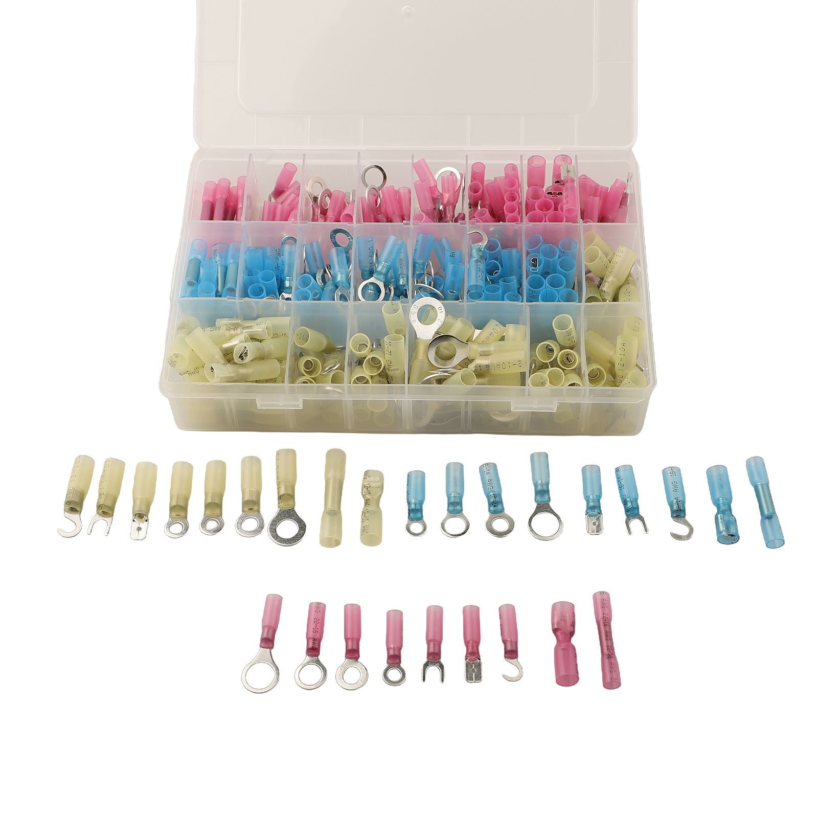yaaqii Heat Shrink Wire Connectors, Crimp Connector Assortment, Ring Fork Spade Splices