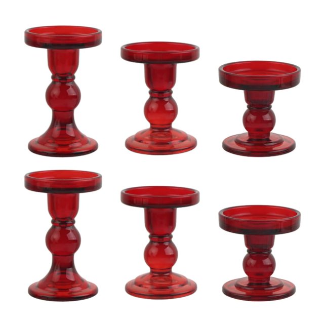 Juego de candelabros BTGLLAS de cristal rojo de 6 piezas con portavelas