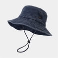 thumbnail image 3 of Sun Hats for Men Women Outdoor Travel Fishing Mountaineering UV Protection Wide Brim Boonie Hat Safari Cap Distressed Denim Style Adjustable Chin Strap for Adults Everyday Casual Apparel Gear, 3 of 5
