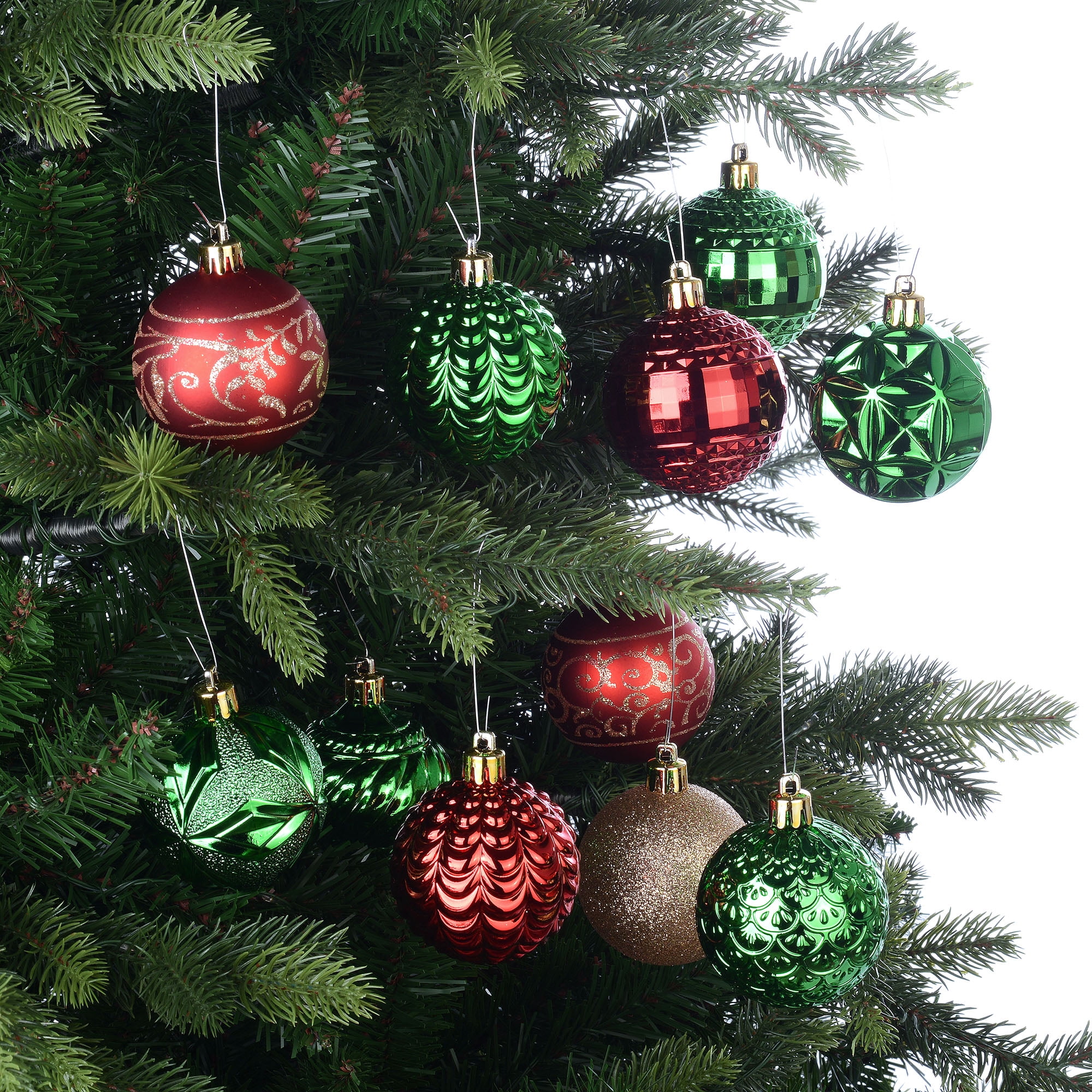 Holiday Time 40-Count Christmas Shatterproof Ornaments- Red, Green & Gold