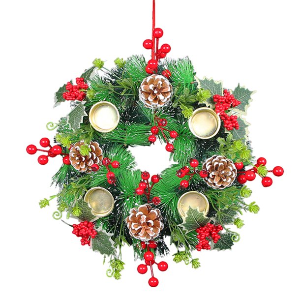 Corona Candelabro Navidad Guirnalda Decorativa Bayas para Fiestas Navideñas (D)