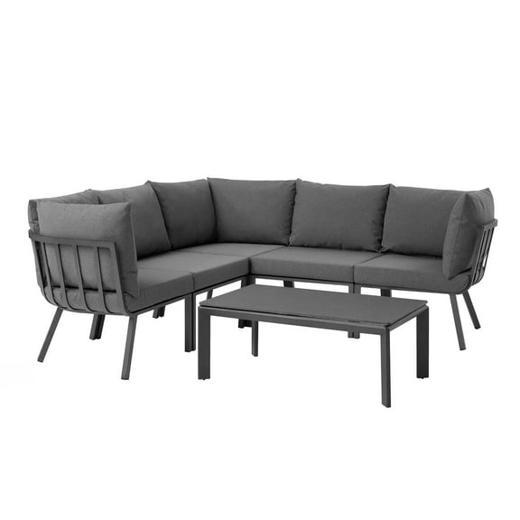 Lounge Sectional Sofa Chair Set, Aluminum, Metal, Steel, Grey Gray, Modern Contemporary Urban Design, Outdoor Patio Balcony Cafe Bistro Garden Furniture Hotel Hospitality