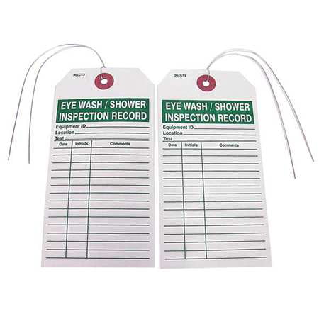 BADGER TAG & LABEL CORP 103 Eye Wash/Shower Inspec. Record Tag,