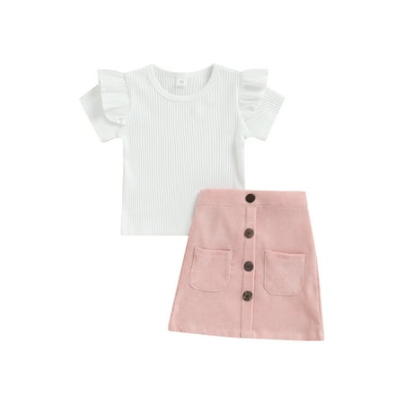 

Calsunbaby Toddler Baby Girl 2Psc Fashion Clothing Set Short Sleeve Solid White Top Shirt Pink Skirt Outfit Pink 2-3 Years