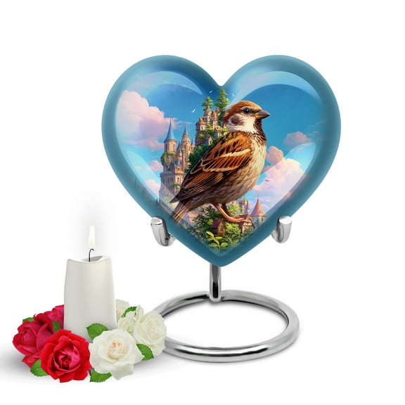 Yatskia Castle Sparrow Small Urns for Human Ashes Keepsake, Funeral Burial Urn for Adult Ash, Mini Memorial Urns for Human Ashes Adult Male, (Heart Pack of 1, 3 Inch)