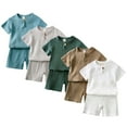 thumbnail image 2 of WBQ Boys and Girls Cotton And Linen Button Short-Sleeved Shorts Thin Home Wear Two-Piece Set, 2 of 3