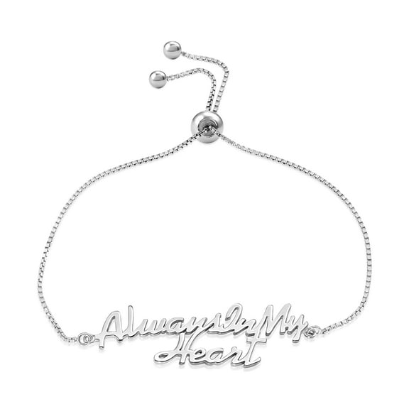 Tilo Jewelry .925 Sterling Silver "Always In My Heart" Bracelet | Adjustable Box Chain | Women & Girls
