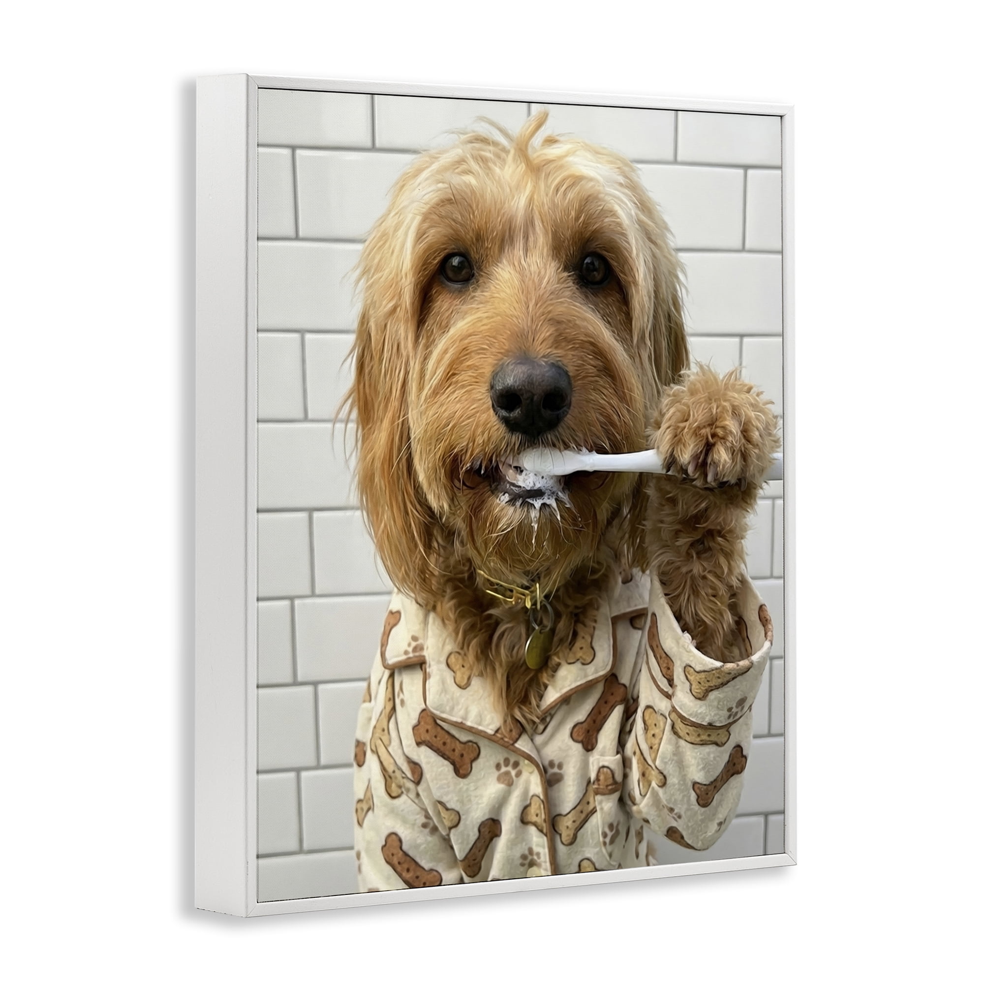 Stupell Industries Realistic Dog Brushing Teeth White Framed Giclee Art, design by Abigail Walker