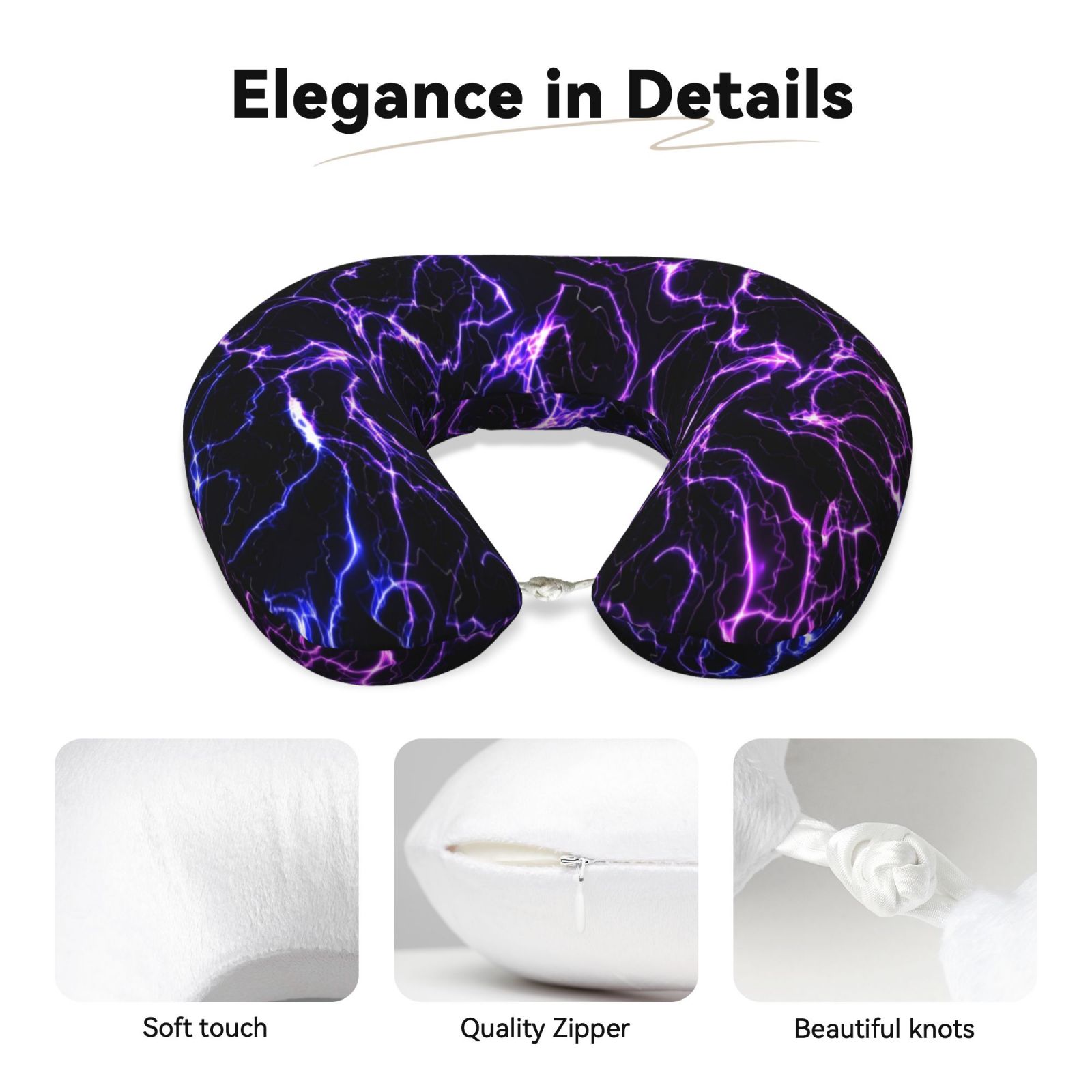 Xecao Galaxy Lightning Print Memory Foam Cervical Neck Pillow Versatile U-Shaped Pillows for Home,Office,Camping,Travelling,Soft Washable Cover
