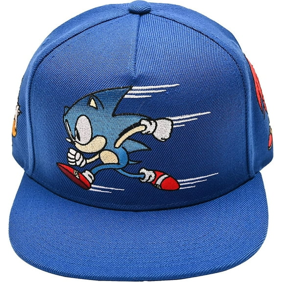SEGA Sonic The Hedgehog Baseball Hat - Featuring Sonic, Tails, and Knuckles - Official Curved Brim, Adjustable Cap