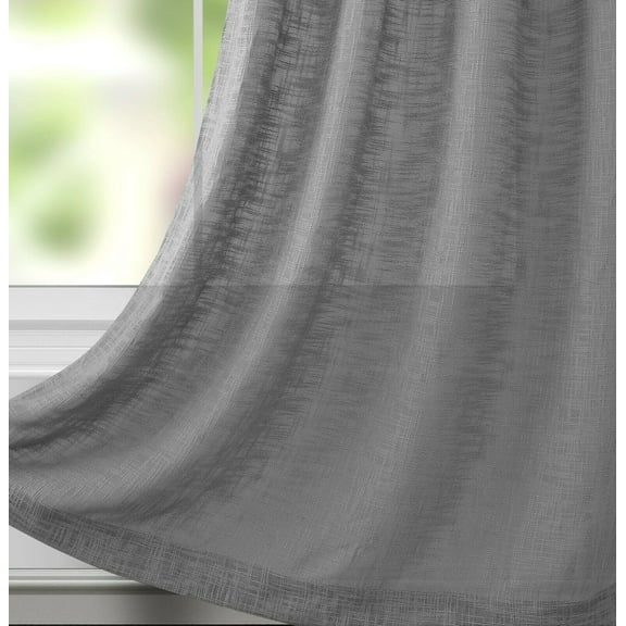 Kate Aurora Semi Sheer Textured Linen Grommet Top Solid Colored Window Curtain Panel Pair - Gray