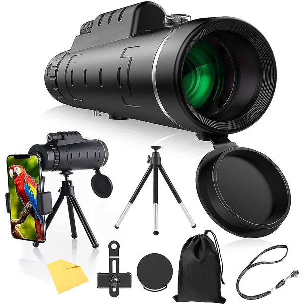 Telescopio monocular 40x60, telescopio HD de doble enfoque, prisma bak4 Alcance a prueba de niebla a prueba de agua para observar la vida silvestre de las aves Viajar Senderismo Camping,black Afortunado Sencillez
