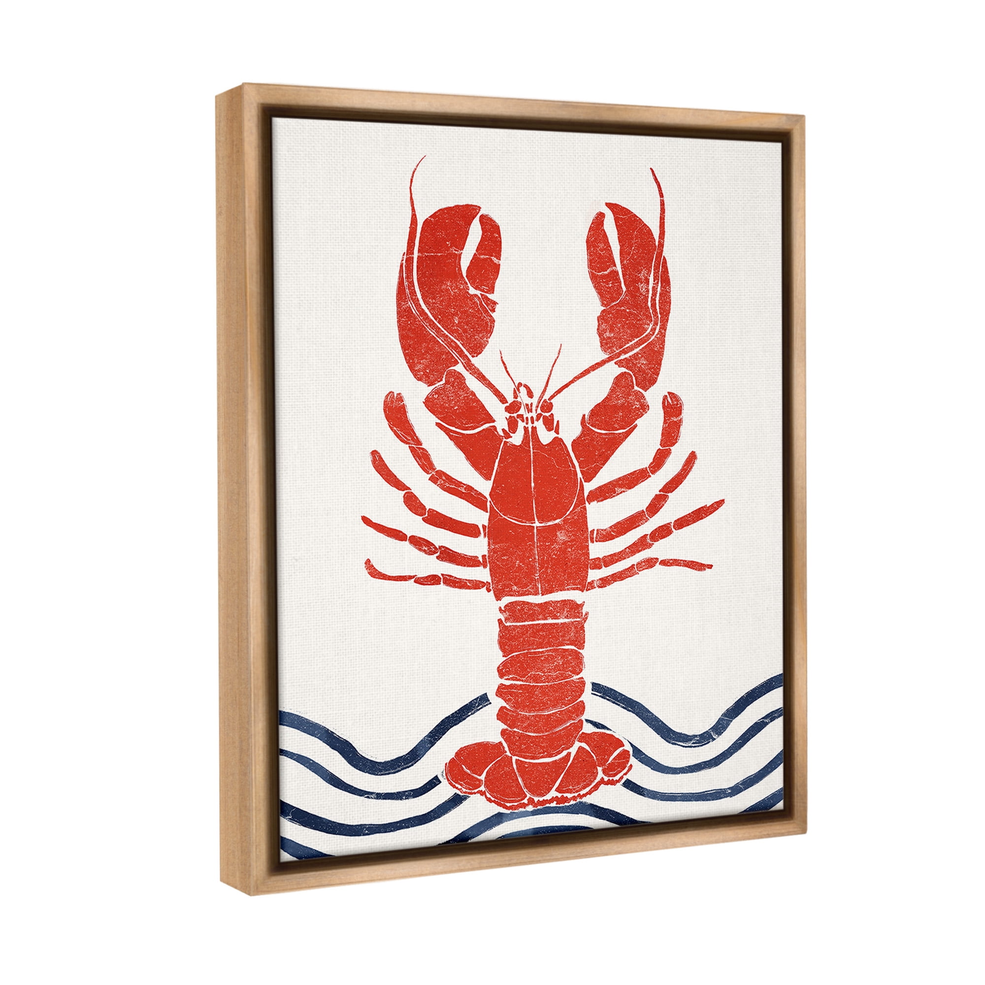 Stupell Industries Modern Lobster with Waves Animals & Insects Painting Brown Floater Framed Canvas Art Print Wall Art, 17 x 21