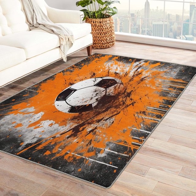 Football Area Rugs for Bedroom Living Room - 5x7 ft - Abstract Art Carpet for Home Decor - Football Sport Patterned Decorative Indoor Large Rug - Washable & Soft & Non Slip & Low Pile (ZF&8523)