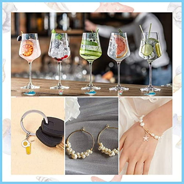 1 Box 16 Sets Ocean Beach Theme Wine Glass Charms Identifiers Markers Tags  Summer Pendants & 16Pcs Ring Charm & 30Pcs Jump Ring for DIY Jewelry Making  Party Favors Decorations 