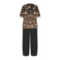 thumbnail image 4 of Baikeli 2 Piece Linen Set for Women Floral Print Half Sleeve Tops and Capri Pants Casual Matching Set Plus Size Summer Outfits Oferta de hoy Liquidación Khaki M, 4 of 7