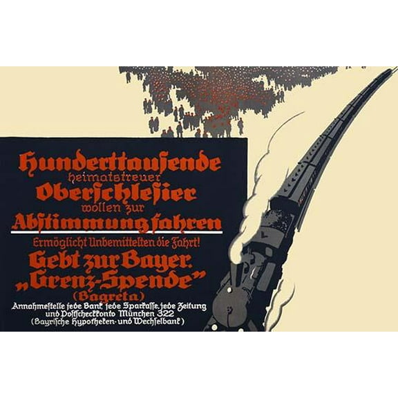 Hunderttausende heimatstreuer Oberschlesier wollen zur Abstimmung Fahren ... Gebt zur Bayer. "Grenz-Spende"- Fine Art Canvas Print (20" x 30")