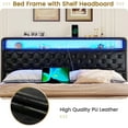 King LED Bed Frame with Storage Headboard,Faux Leather King Size