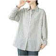thumbnail image 2 of ZHUGeLI Women's Spring Lapel Collar Single Breasted Pocket Long Sleeved Stripe Workwear Pocket Shirt Up to 50% off, 2 of 9