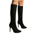 thumbnail image 6 of Xfvqtps Womens Knee High Boots Slim Straight Pointed Toe Stiletto Heel Stretch Fabric Back Zip Fashion Boots for Women Black, 6 of 9