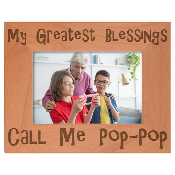 ThisWear Father's Day Gift Blessings Call Me Pop-Pop Natural Wood Engraved 4x6 Landscape Picture Frame Wood