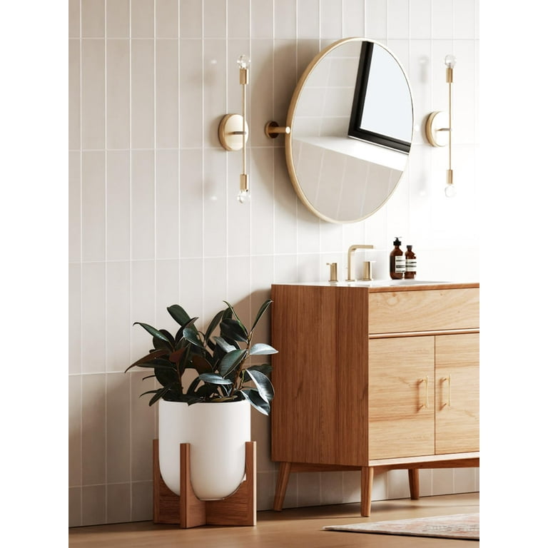 BEMAY 10" White Ceramic Plant Pot with Wood Stand photo 8