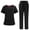 Black, variant on Scrub Sets for Women Solid Color V-Neck Short Sleeve Long Pants Nurse Uniform with Pock