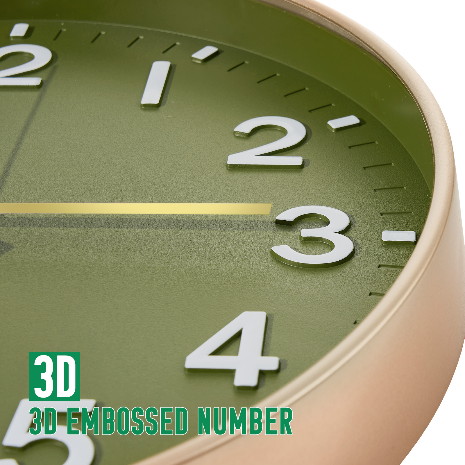 Sanmadrola 12-Inch Silent Wall Clock, Olive Green with Gold Frame photo 5