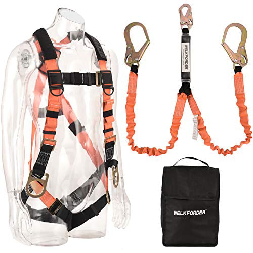 WELKFORDER 3D-Rings Industrial Fall Protection Safety Harness With Waist Tounge Buckle Waist & Shoulder Pad Support ANSI Compliant Full Body Personal Protection Equipment Leg Tounge Buckles