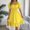 Yellow, variant on Dresses for Women Retro Square Collar Fungus Hem Waist A-line Long Skirt Short-sleeved Dress for Daily Party Wear (Black L)