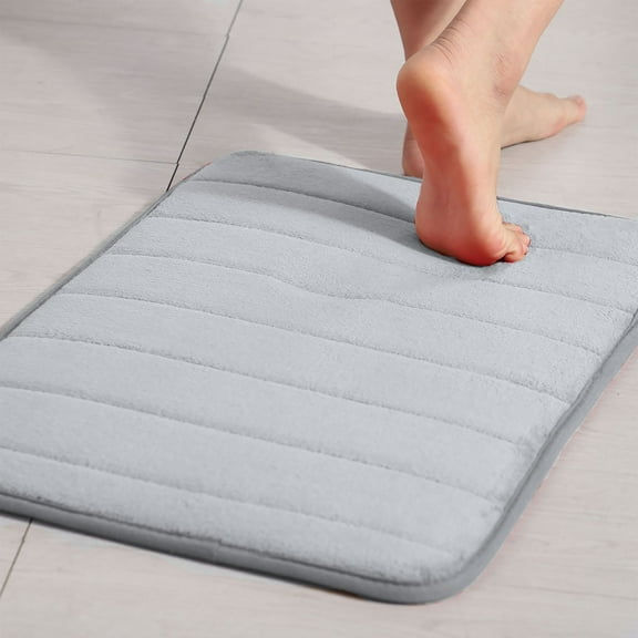 PiccoCasa Memory Foam Thin Absorbent Bath Mat, Silver Gray 32" x 20"/80 x 50cm(L*W)