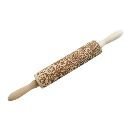 Wooden Rolling Pin Embossing Christmas Baking Cookies Biscuit Fondant (Best Rolling Pin For Fondant)